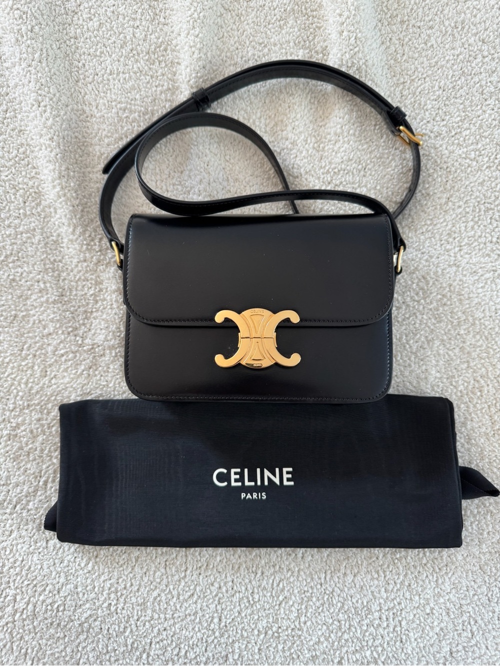 Celine Teen Triomphe Black Shiny Calfskin - 100% Authentic